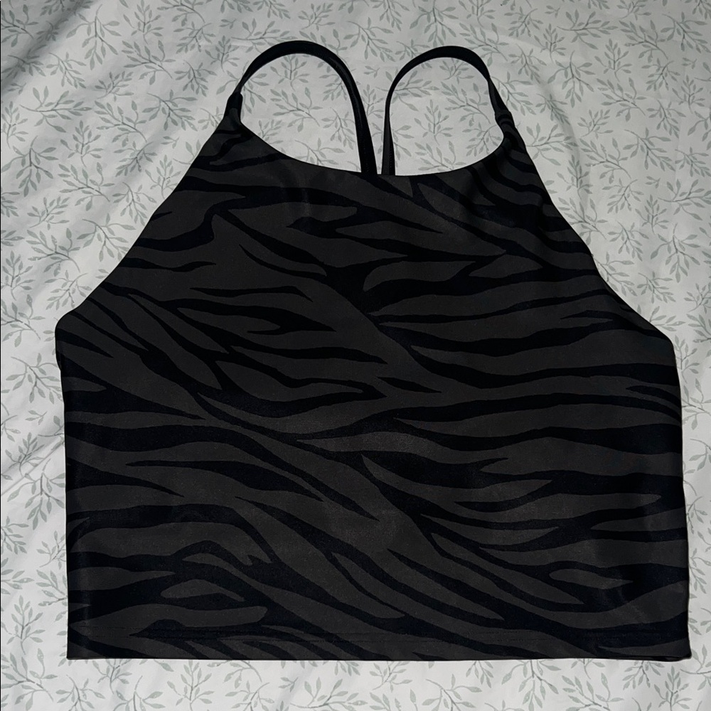Old Navy Black and Gray Zebra Print Halter Top